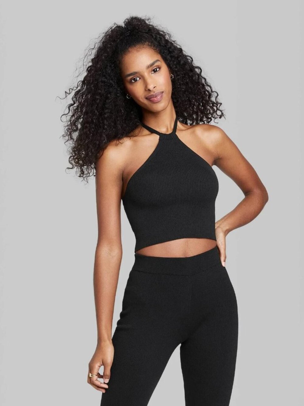 NWT Black Ribbed Wild Fable Halter Top